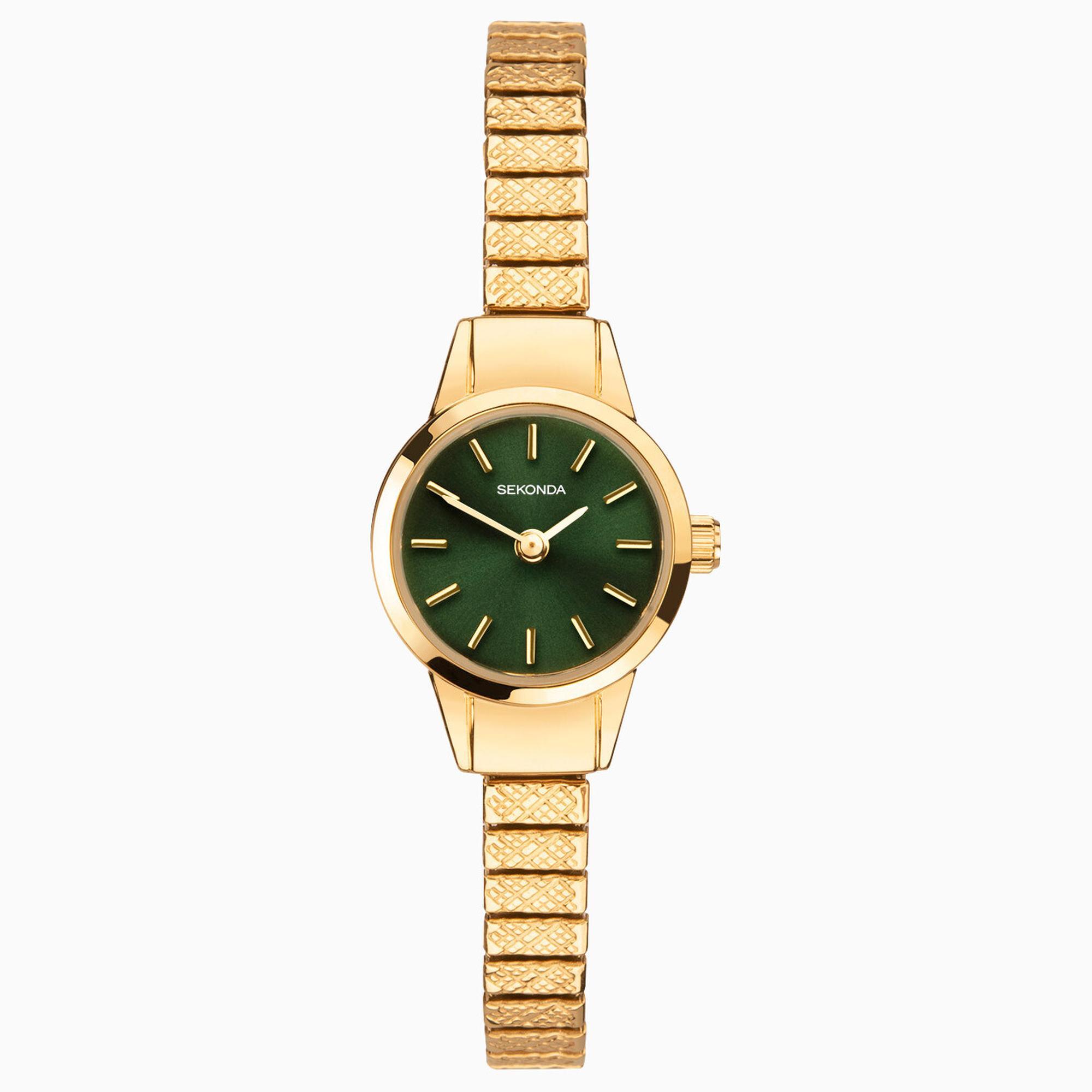 Sekonda Sekonda Classic Ladies Watch | Gold Alloy Case & Stainless Steel Expander Bracelet with Green Dial | 40370