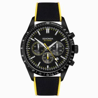 Sekonda Velocity Chronograph Men's Watch | Black Stainless Steel Case & Black Canvas Strap with Black Dial | 30018