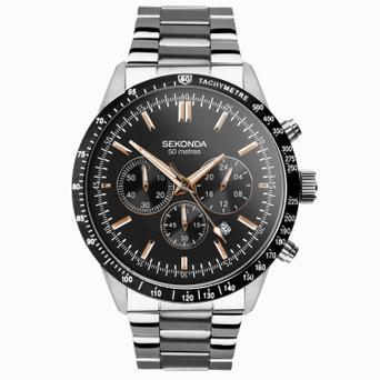 Sekonda Velocity Chronograph Men's Watch | Stainless Steel Case & Bracelet with Black Dial | 30023