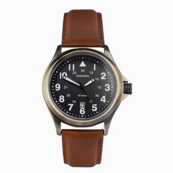 Sekonda Altitude Men's Watch | Bronze Case & Brown Leather Strap with Black Dial | 30033