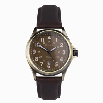 Sekonda Altitude Men's Watch | Bronze Case & Brown Leather Strap with Black Dial | 30034