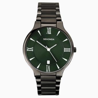 Sekonda Wilson Men's Watch | Gunmetal Case & Stainless Steel Bracelet with Green Dial | 30045