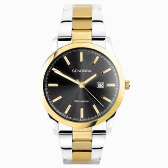 Sekonda Taylor Men's Watch | Two Tone Case & Stainless Steel Bracelet with Black Dial | 30049