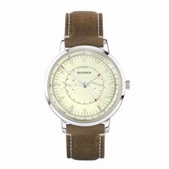 Sekonda 1978 Men's Watch | Silver Case & Tan Leather Strap with Cream Dial | 30099