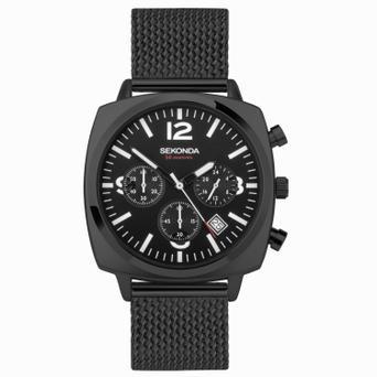 Sekonda Airborne Men's Chronograph Watch | Black Alloy Case & Stainless Steel Mesh Bracelet with Black Dial | 30102