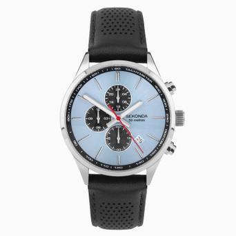 Sekonda Endurance Dual Time Men's Watch | Silver Alloy Case & Black Leather Strap with Blue Dial | 30106