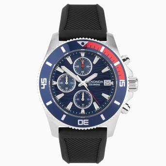 Sekonda Pacific Wave Chronograph Men's Watch | Silver Stainless Steel Case & Black Silicone Strap with Blue Dial | 30114