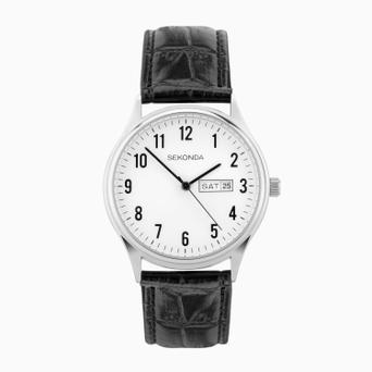 Sekonda Easy Reader Ladies Watch | Silver Alloy Case & Black Leather Strap with White Dial | 30121
