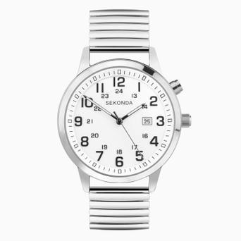 Sekonda Easy Reader Men's Watch | Silver Alloy Case & Stainless Steel Expander Bracelet with White Dial | 30126