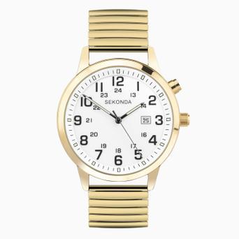 Sekonda Easy Reader Men's Watch | Gold Alloy Case & Stainless Steel Expander Bracelet with White Dial | 30128