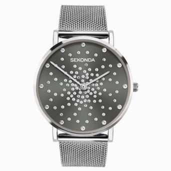 Sekonda Celeste Ladies Watch | Silver Case & Stainless Steel Mesh Bracelet with Grey Dial | 40498