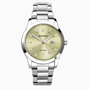 Sekonda Taylor Ladies Watch | Silver Alloy Case & Stainless Steel Bracelet with Yellow Dial | 40547