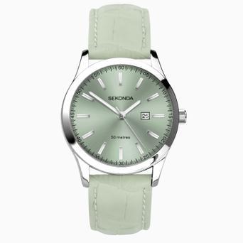 Sekonda Taylor Ladies Watch | Silver Alloy Case & Green Leather Strap with Green Dial | 40549