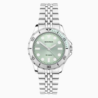 Sekonda Balearic Ladies Watch | Silver Alloy Case & Stainless Steel Bracelet with Green Dial | 40565