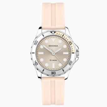 Sekonda Balearic Ladies Watch | Silver Alloy Case & Peach Rubber Strap with Peach Dial | 40568
