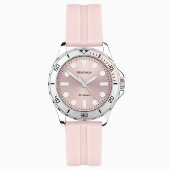 Sekonda Balearic Ladies Watch | Silver Alloy Case & Pink Rubber Strap with Pink Dial | 40569