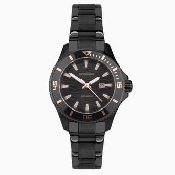 Sekonda Pacific Wave Ladies Watch | Black Stainless Steel Case & Bracelet with Black Dial | 40573