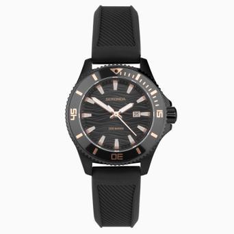 Sekonda Pacific Wave Ladies Watch | Black Stainless Steel Case & Silicone Strap with Black Dial | 40574