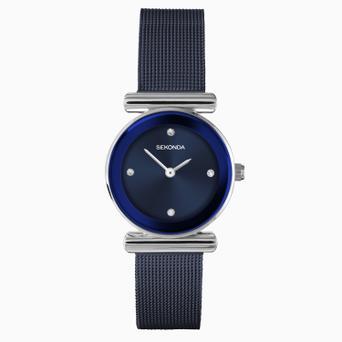 Sekonda Ava Ladies Watch | Silver Alloy Case & Blue Stainless Steel Mesh Bracelet with Blue Dial | 40583