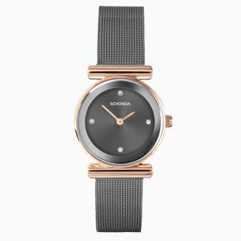 Sekonda Ava Ladies Watch | Rose Gold Alloy Case & Grey Stainless Steel Mesh Bracelet with Grey Dial | 40585