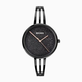Sekonda Stardust Ladies Watch | Black Alloy Case & Bracelet with Black Dial | 40593