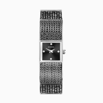 Sekonda Crystal Ladies Watch | Silver Alloy Case & Black Bracelet with Black Dial | 40604