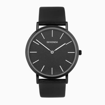 Sekonda Minimal Ladies Watch | Black Alloy Case & Leather Strap with Black Dial | 40606