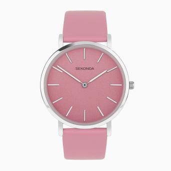 Sekonda Minimal Ladies Watch | Silver Alloy Case & Pink Leather Strap with Pink Dial | 40607