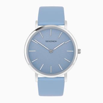 Sekonda Minimal Ladies Watch | Silver Alloy Case & Blue Leather Strap with Blue Dial | 40609