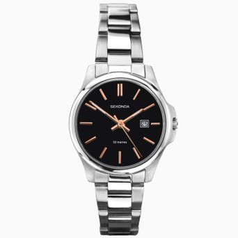 Sekonda Ladies Watch | Silver Stainless Steel Case & Bracelet with Black Dial | 2097