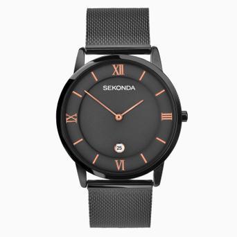 Sekonda Minimal Men's Watch | Gun Metal Case & Stainless Steel Mesh Bracelet with Grey Dial | 1187