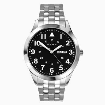 Sekonda Pilot Men's Watch | Silver Case & Stainless Steel Bracelet with Black Dial | 1663