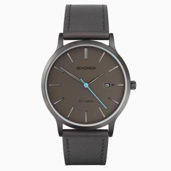 Sekonda Bergen Men's Watch | Black Case & Leather Upper Strap with Grey Dial | 1844