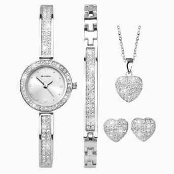 Sekonda Ladies Watch 4-Piece Silver Heart Gift Set | Silver Case & Alloy Bracelet with Silver Dial | 2528G