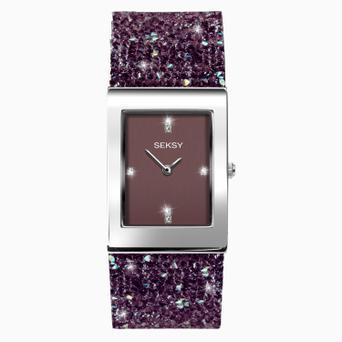 Seksy Rocks® Ladies Watch | Silver Case & Leather Bracelet with Purple Dial | 2857