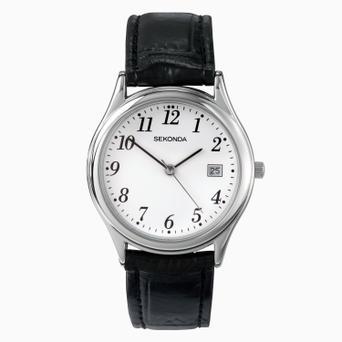 Sekonda Easy Reader Men's Watch | Silver Case & Leather Upper Strap with White Dial | 3473