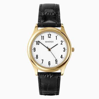 Sekonda Easy Reader Men's Watch | Gold Case & Leather Upper Strap with White Dial | 3623