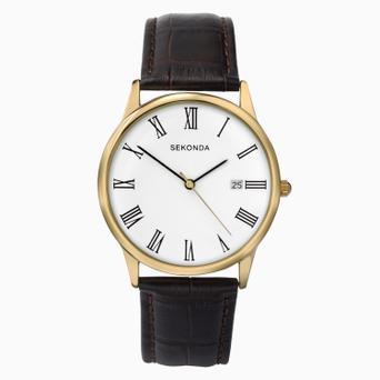 Sekonda Classic Men's Watch | Gold Case & Leather Upper Strap with White Dial | 3676