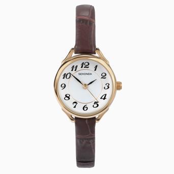 Sekonda Easy Reader Ladies Watch | Gold Case & Leather Strap with White Dial | 4701