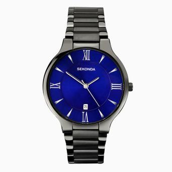 Sekonda Classic Men's Watch | Gun Metal Case & Stainless Steel Bracelet with Blue Dial | 1140