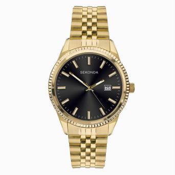 Sekonda King Men's Watch | Gold Case & Stainless Steel Bracelet with Black Dial | 1642