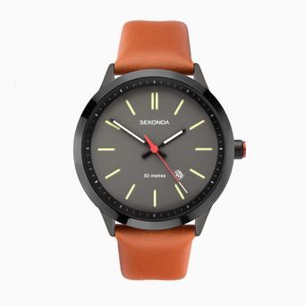 Sekonda Minimal Men's Watch | Black Case & Brown Leather Strap with Grey Dial | 1828