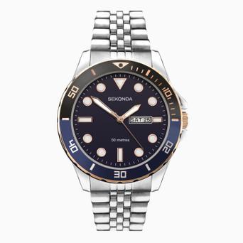 Sekonda Balearic Men's Watch | Silver Alloy Case & Stainless Steel Bracelet with a Black Dial | 1830