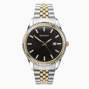 Sekonda King Men's Watch | Two Tone Case & Stainless Steel Bracelet with Black Dial | 1836