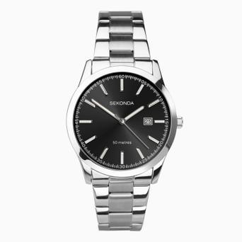 Sekonda Taylor Men's Watch | Silver Case & Stainless Steel Bracelet with Black Dial | 1944