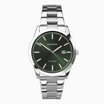 Sekonda Taylor Men's Watch | Silver Case & Stainless Steel Bracelet with Green Dial | 1946