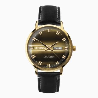 Sekonda Originals Men's Watch | Gold Case & Black Leather Strap with Gold Dial | 1950