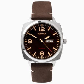 Sekonda Airborne Men's Watch | Silver Case & Brown Leather Strap with Black Dial | 1988