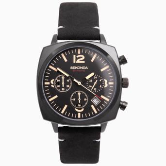 Sekonda Airborne Men's Chronograph Watch | Black Case & Leather Strap with Black Dial | 1991