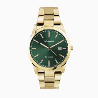 Sekonda Taylor Men's Watch | Gold Case & Stainless Steel Bracelet with Green Dial | 1996